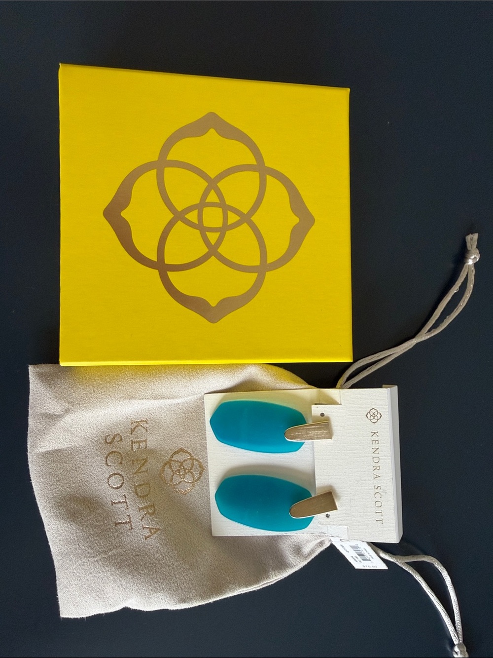 Kendra Scott Teal Ellery Drop Earrings with Gold Accents